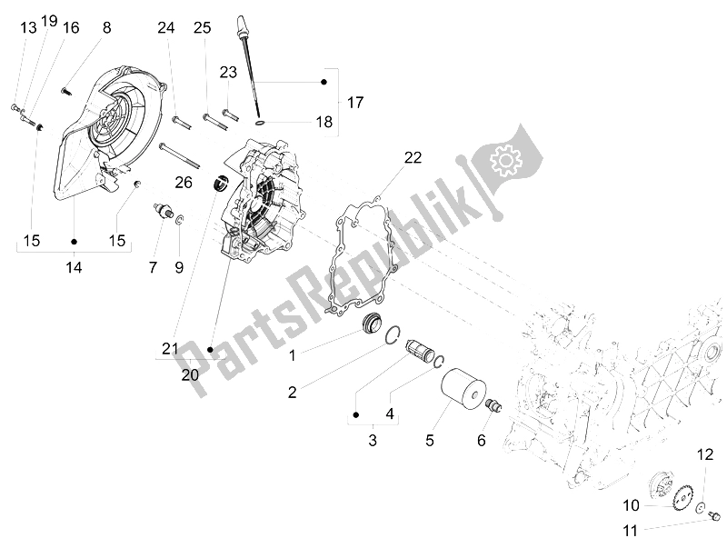 Alle onderdelen voor de Vliegwiel Magneto Deksel - Oliefilter van de Piaggio Liberty 150 Iget 4T 3V IE ABS 2015