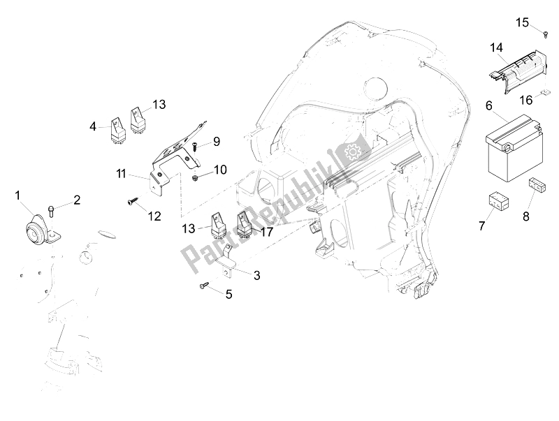 Todas las partes para Interruptores De Control Remoto - Batería - Bocina de Piaggio FLY 50 4T 4V USA 1 2014