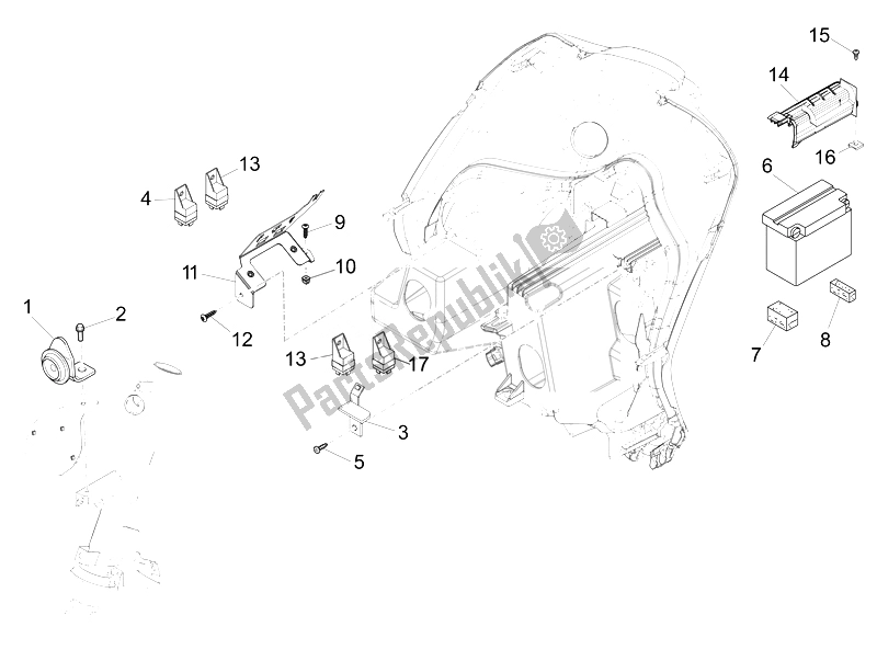 Tutte le parti per il Interruttori Del Telecomando - Batteria - Avvisatore Acustico del Piaggio FLY 50 4T 4V USA 1 2014