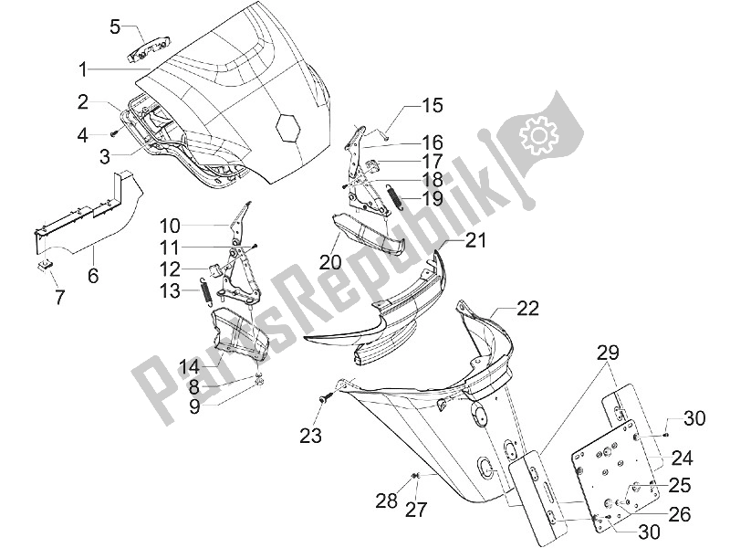 Toutes les pièces pour le Capot Arrière - Protection Contre Les éclaboussures du Piaggio MP3 500 LT Sport Business 2011