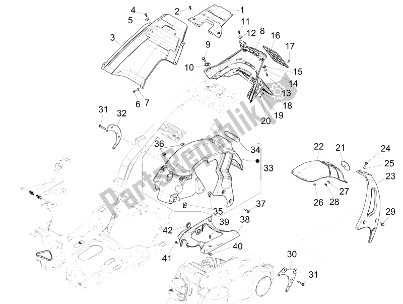 All parts for the Rear Cover - Splash Guard of the Piaggio NRG Power DD 50 2007