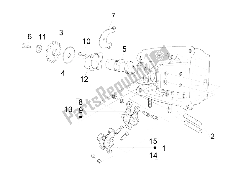 All parts for the Rocking Levers Support Unit of the Piaggio X EVO 400 Euro 3 2007