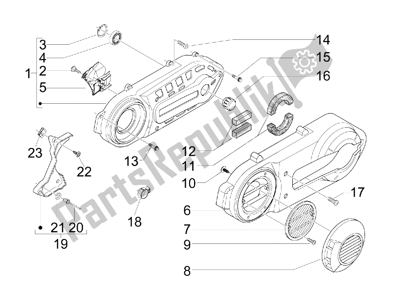 All parts for the Crankcase Cover - Crankcase Cooling of the Piaggio BV 500 Tourer USA 2008