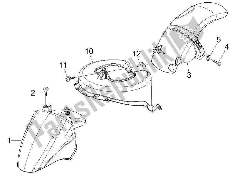 Toutes les pièces pour le Logement De Roue - Garde-boue du Piaggio FLY 125 4T E3 2007