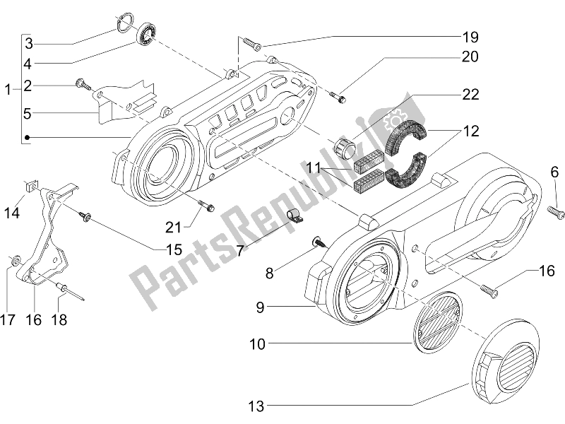 All parts for the Crankcase Cover - Crankcase Cooling of the Piaggio Beverly 500 IE E3 2006