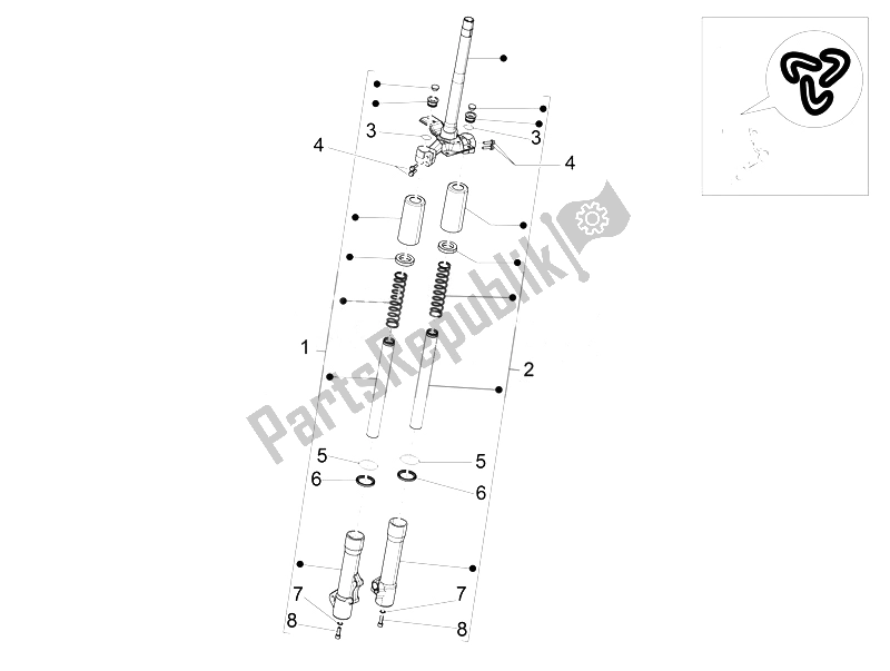All parts for the Fork's Components (wuxi Top) of the Piaggio Liberty 50 4T PTT B NL 2007