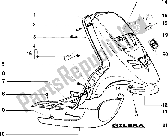 Alle onderdelen voor de Voorspoiler-treeplank-spoiler van de Piaggio Typhoon 125 XR 2003