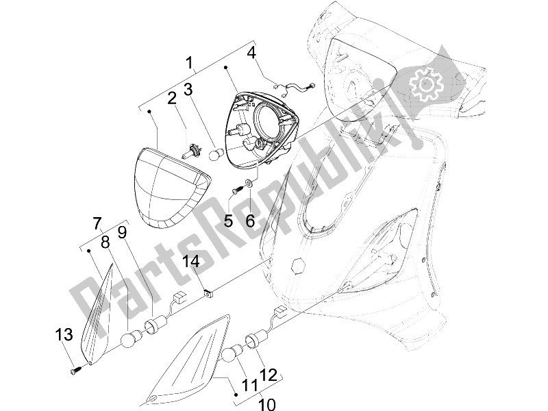 All parts for the Front Headlamps - Turn Signal Lamps of the Piaggio FLY 100 4T 2008