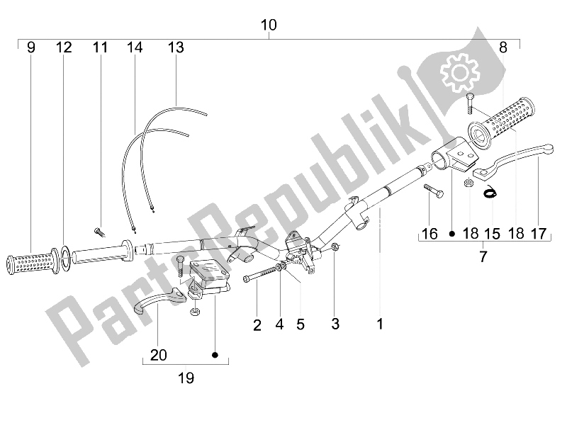 All parts for the Handlebars - Master Cil. Of the Piaggio Liberty 125 4T Sport E3 UK 2006