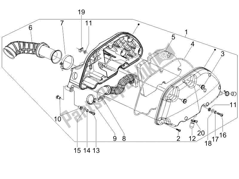 Alle onderdelen voor de Luchtfilter van de Piaggio X9 125 Evolution Euro 3 UK 2007