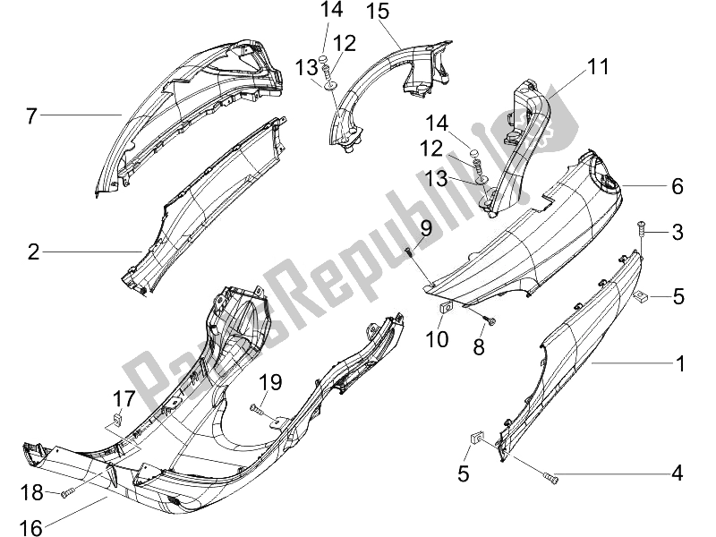 Toutes les pièces pour le Couvercle Latéral - Spoiler du Piaggio X9 125 Evolution Euro 3 2007