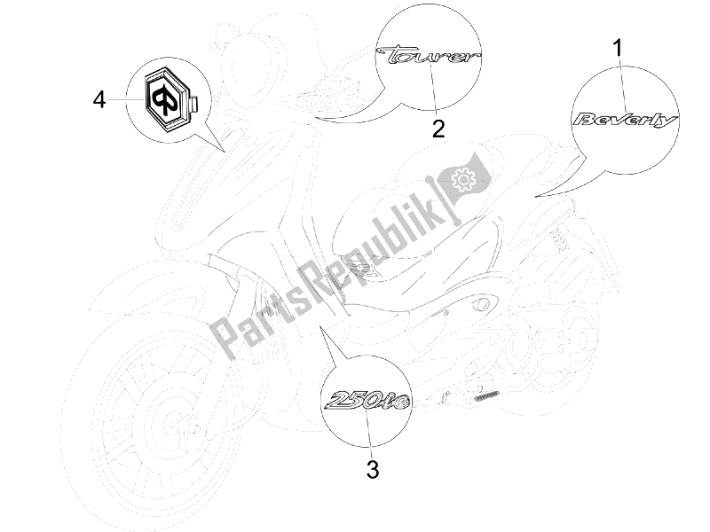 Toutes les pièces pour le Plaques - Emblèmes du Piaggio Beverly 250 Tourer E3 2007