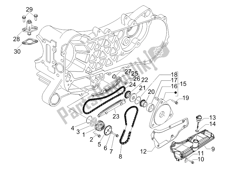 All parts for the Oil Pump of the Piaggio FLY 100 4T 2008