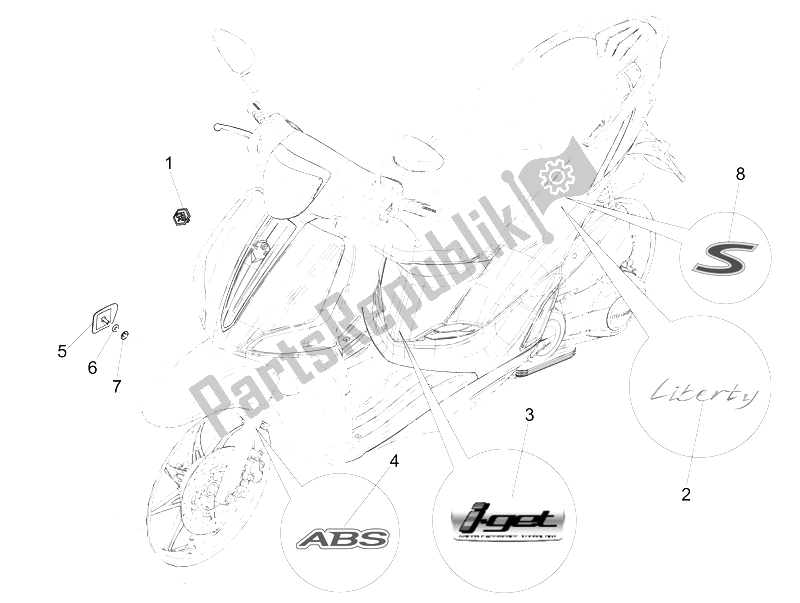 Alle onderdelen voor de Borden - Emblemen van de Piaggio Liberty 150 Iget 4T 3V IE ABS EU 2015