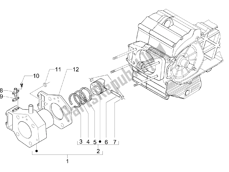 Toutes les pièces pour le Unité Cylindre-piston-axe De Poignet du Piaggio BV 500 USA 2008