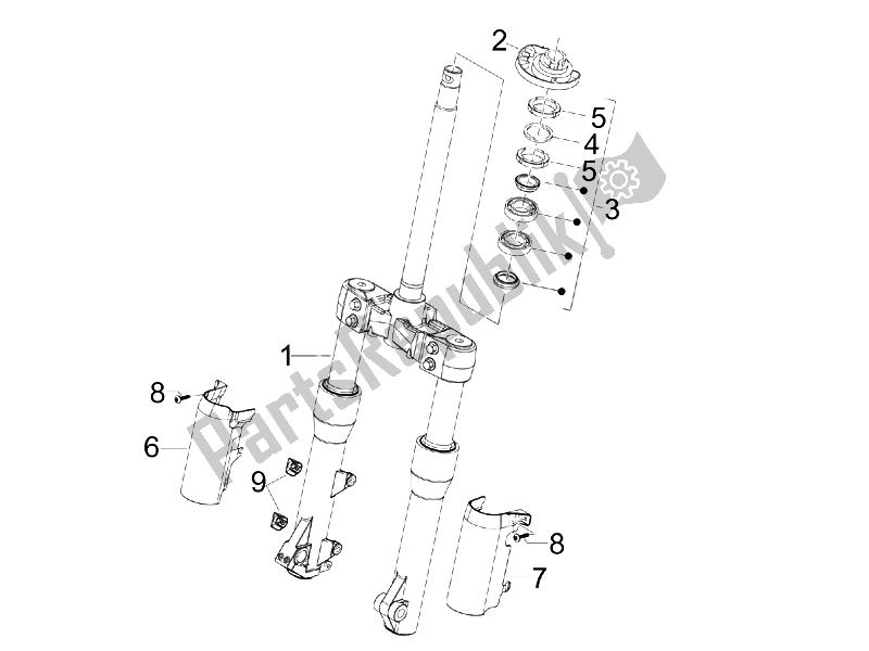 All parts for the Fork/steering Tube - Steering Bearing Unit of the Piaggio Beverly 400 IE E3 2006