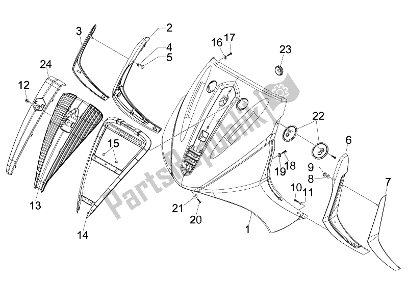 Tutte le parti per il Scudo Anteriore del Piaggio Beverly 125 Tourer E3 2007