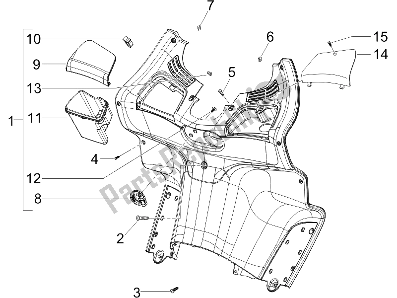 All parts for the Front Glove-box - Knee-guard Panel of the Piaggio X8 250 IE 2005