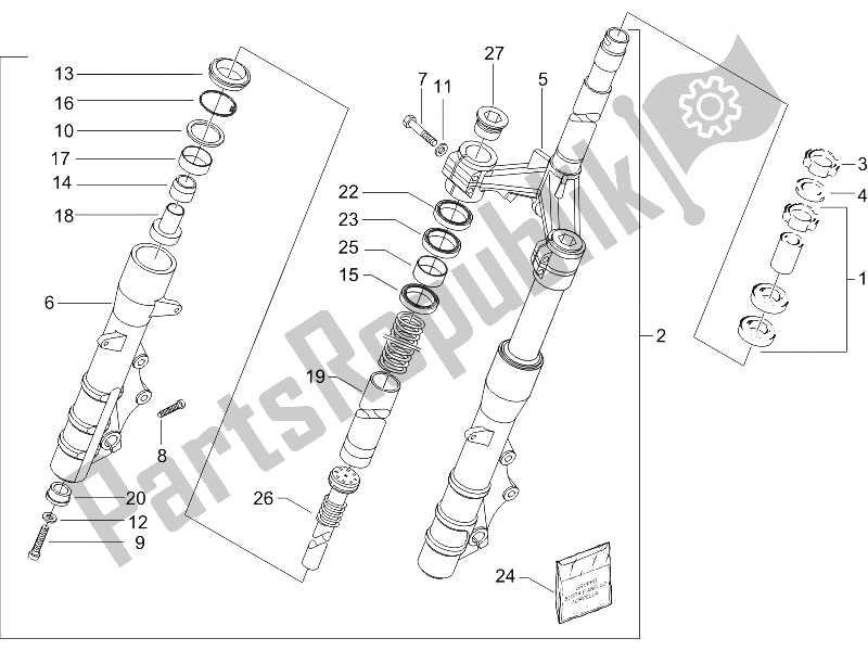 All parts for the Fork/steering Tube - Steering Bearing Unit of the Piaggio X9 500 Evolution 2006