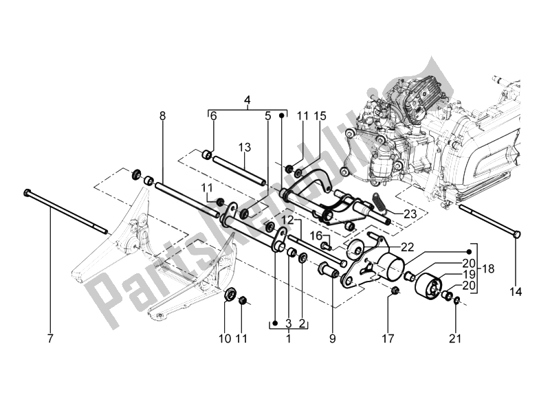 Toutes les pièces pour le Bras Oscillant du Piaggio Beverly 300 RST S 4T 4V IE E3 2010