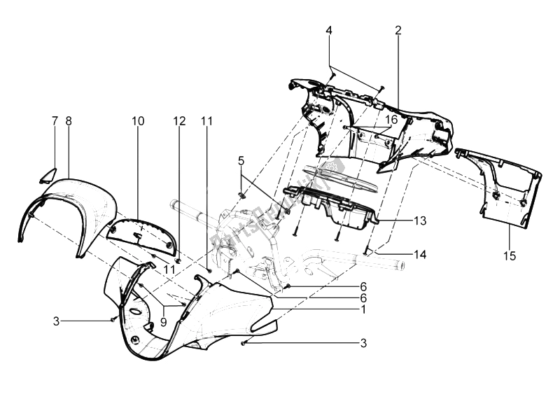 Toutes les pièces pour le Couvertures De Guidon du Piaggio BV 350 4T 4V IE E3 ABS USA 2015