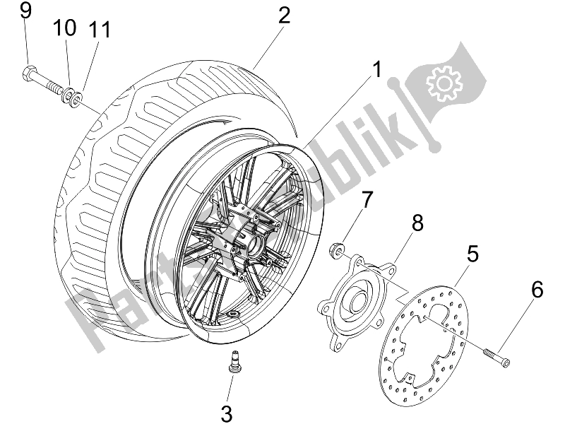 Tutte le parti per il Ruota Posteriore del Piaggio Beverly 500 Cruiser E3 2007