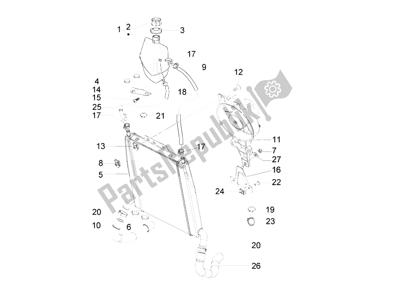 All parts for the Cooling System of the Piaggio X EVO 400 Euro 3 2007