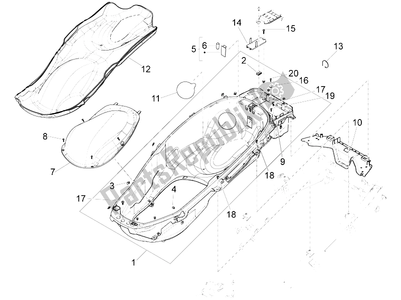 Todas las partes para Carcasa Del Casco - Debajo Del Sillín de Piaggio X 10 500 4T 4V I E E3 2012