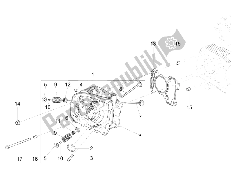 Toutes les pièces pour le Unité De Tête - Valve du Piaggio Liberty 125 Iget 4T 3V IE ABS EU 2015