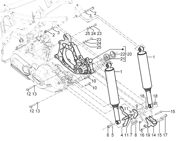 Toutes les pièces pour le Suspension Arrière - Amortisseur / S du Piaggio MP3 300 Yourban ERL 2011