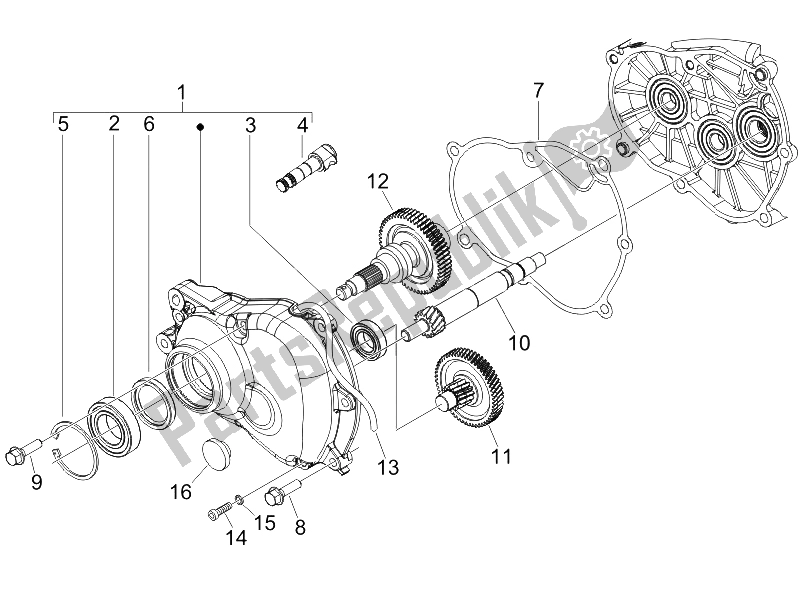 All parts for the Reduction Unit of the Piaggio FLY 150 4T E2 E3 Vietnam 2012