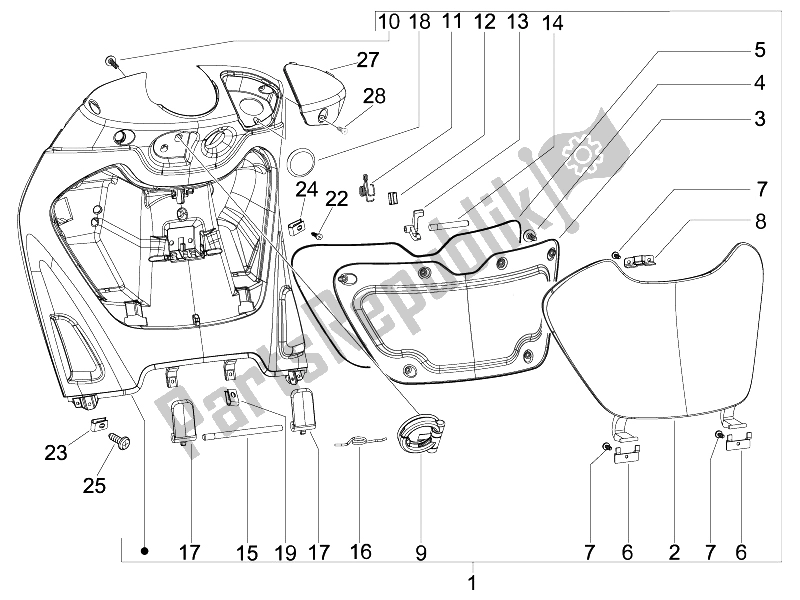 Toutes les pièces pour le Boîte à Gants Avant - Panneau De Protection Des Genoux du Piaggio Beverly 250 E3 2007