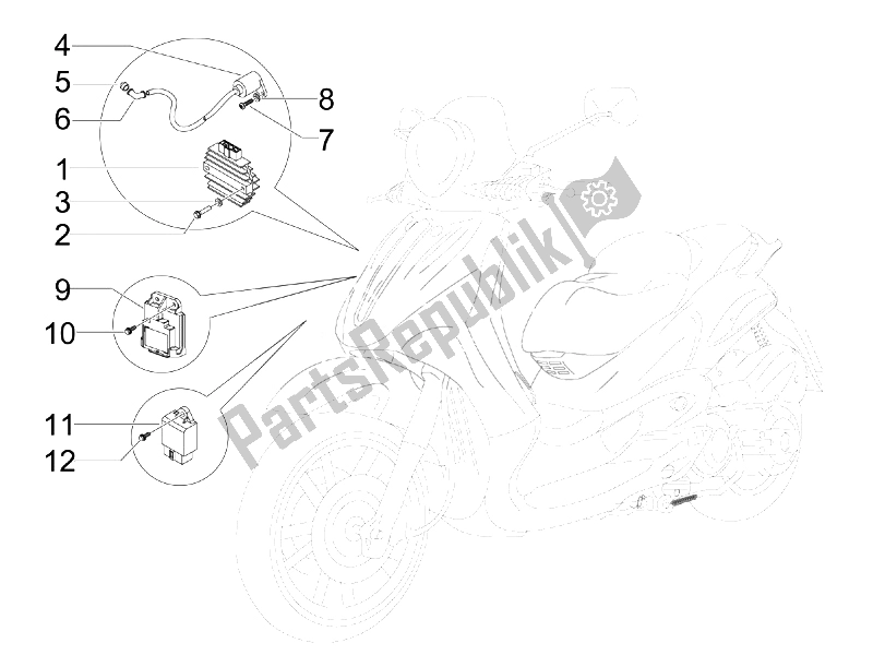 Tutte le parti per il Regolatori Di Tensione - Centraline Elettroniche (ecu) - H. T. Bobina del Piaggio Beverly 125 Tourer E3 2007