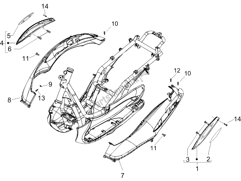 Toutes les pièces pour le Couvercle Latéral - Spoiler du Piaggio BV 500 2005