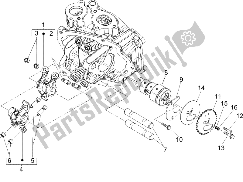 All parts for the Rocking Levers Support Unit of the Piaggio Carnaby 200 4T E3 2007