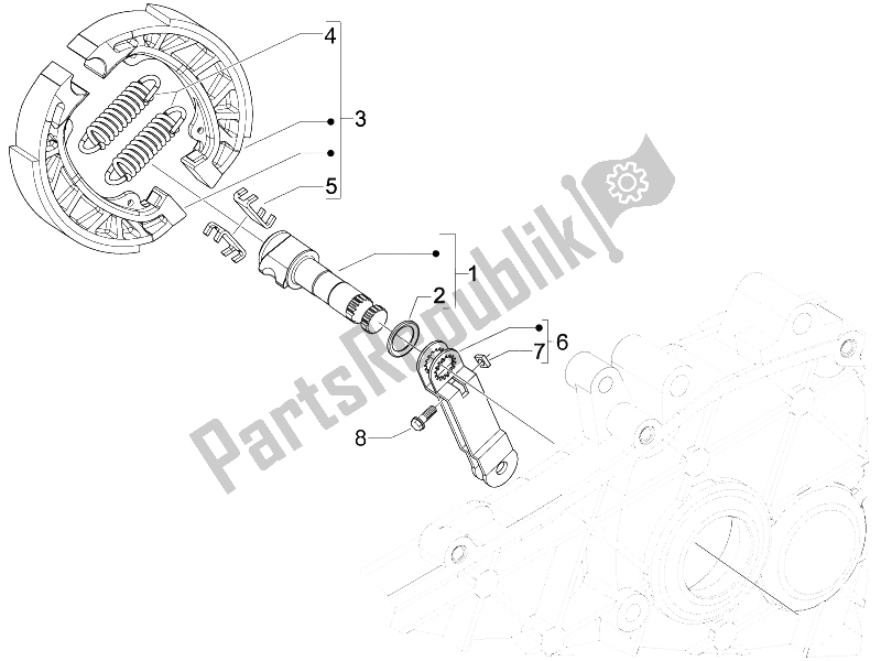 All parts for the Rear Brake - Brake Jaw of the Piaggio FLY 150 4T E3 2008