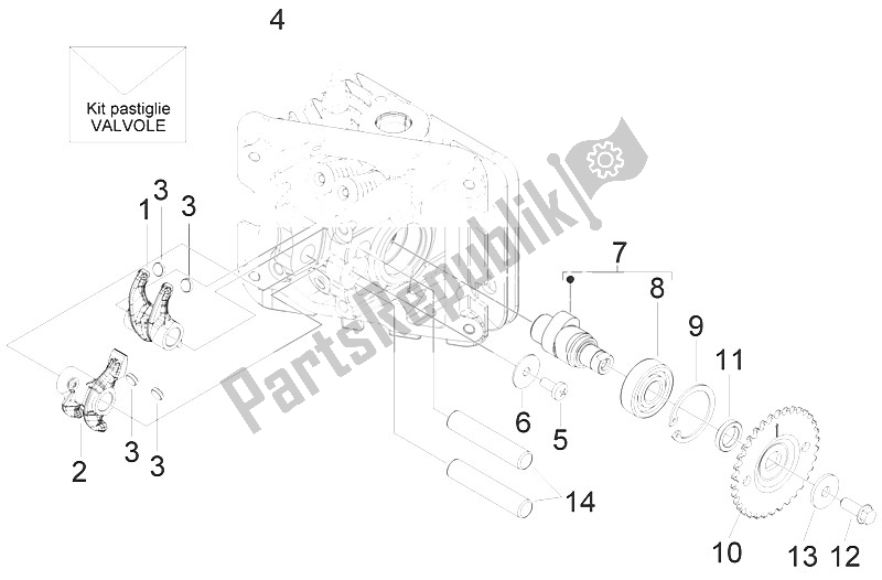 Toutes les pièces pour le Leviers à Bascule Support Unité du Piaggio FLY 50 4T 4V USA 2011