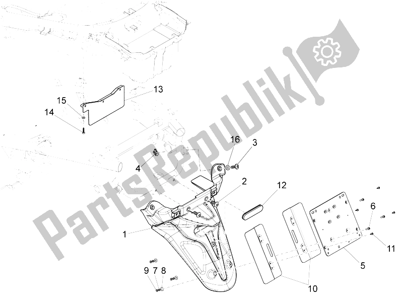 All parts for the Rear Cover - Splash Guard of the Piaggio X 10 125 4T 4V I E E3 2012