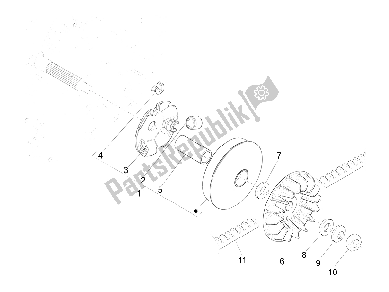 All parts for the Driving Pulley of the Piaggio MP3 125 Ibrido 2009