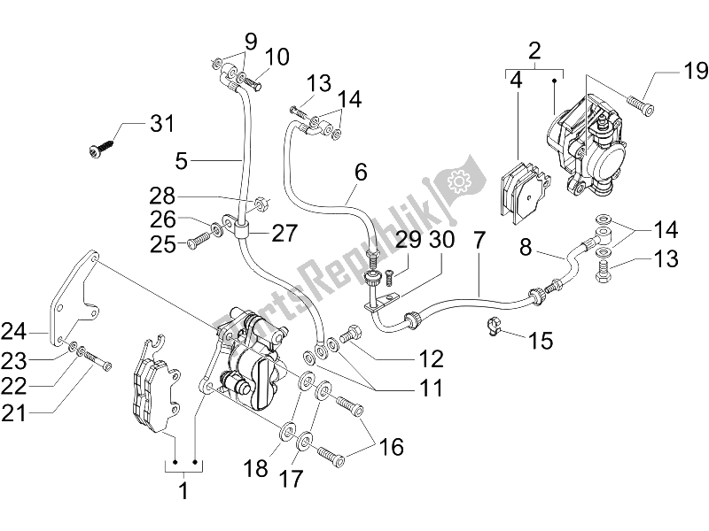 All parts for the Brakes Pipes - Calipers of the Piaggio X8 125 Potenziato UK 2005