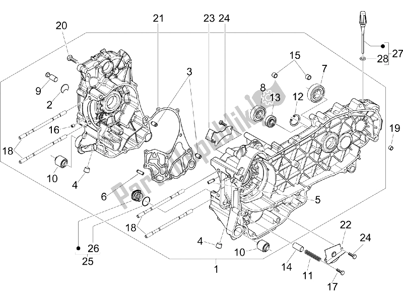 All parts for the Crankcase of the Piaggio X7 300 IE Euro 3 2009