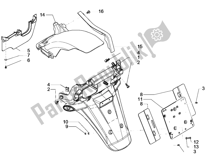 Toutes les pièces pour le Capot Arrière - Protection Contre Les éclaboussures du Piaggio MP3 500 LT Business Emea 2014