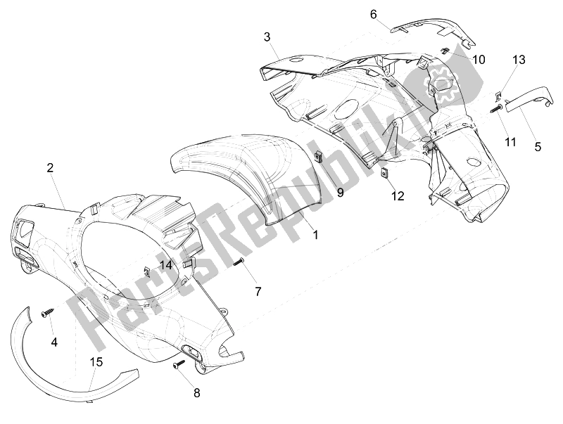 Alle onderdelen voor de Stuurbedekkingen van de Piaggio FLY 150 4T 3V IE USA 2014