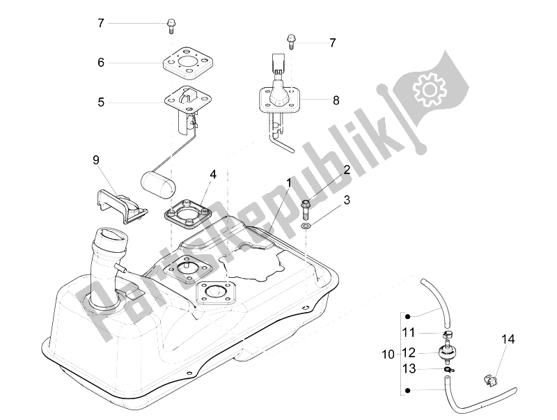 Toutes les pièces pour le Réservoir D'essence du Piaggio FLY 50 4T 4V USA 2 2014