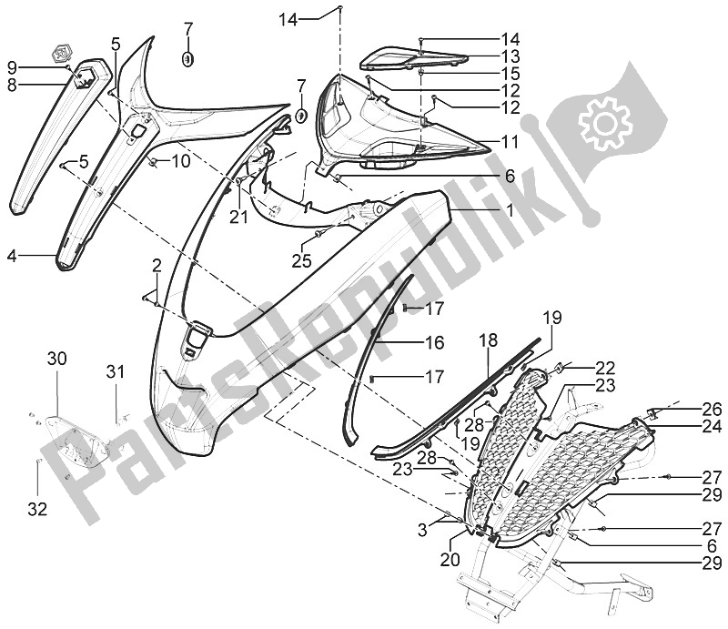 Toutes les pièces pour le Bouclier Avant du Piaggio MP3 300 Yourban LT ERL 2011