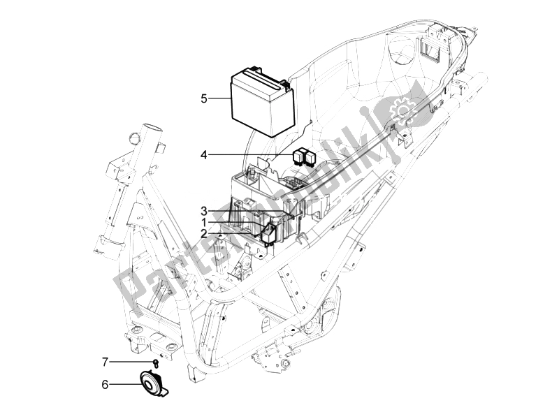 All parts for the Remote Control Switches - Battery - Horn of the Piaggio Beverly 350 4T 4V IE E3 Sport Touring 2014