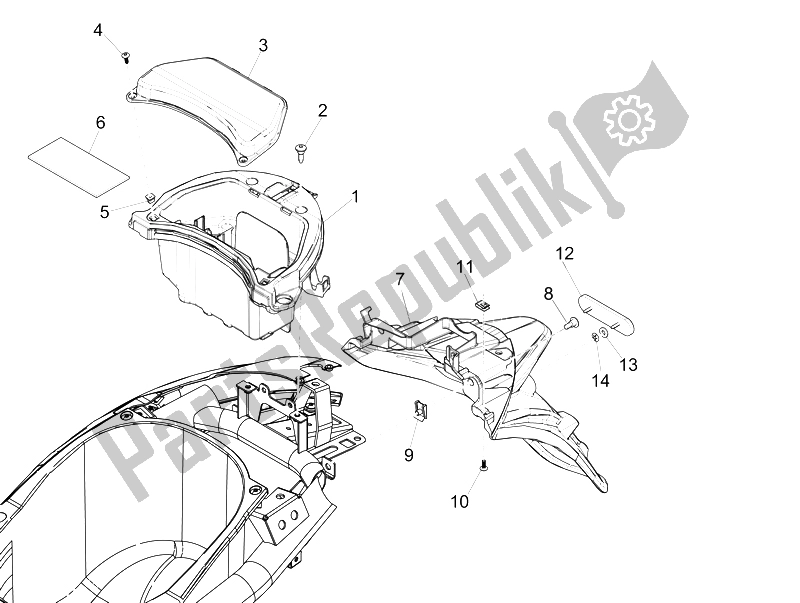 Toutes les pièces pour le Capot Arrière - Protection Contre Les éclaboussures du Piaggio Liberty 125 Iget 4T 3V IE ABS Vietnam 2015