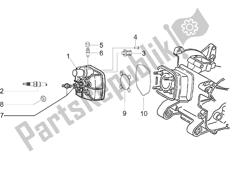 All parts for the Cylinder Head Cover of the Piaggio NRG Power DD H2O CH 50 2011