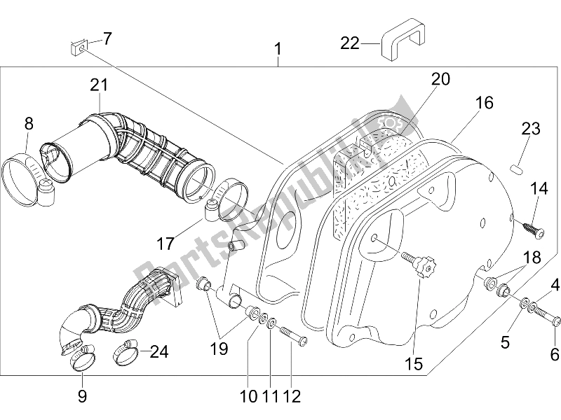 Toutes les pièces pour le Filtre à Air du Piaggio X8 150 Street Euro 2 2006