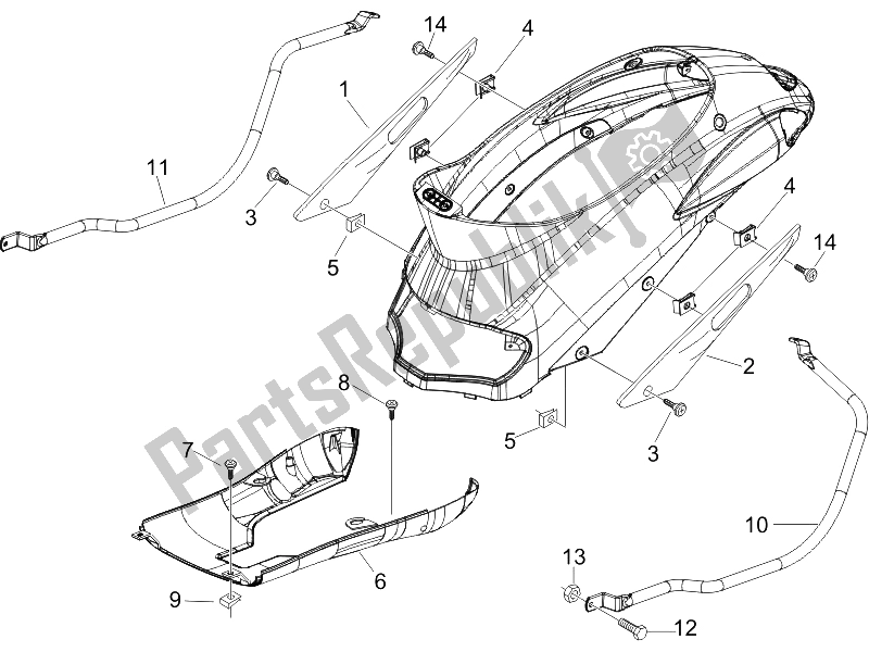 All parts for the Side Cover - Spoiler of the Piaggio Liberty 125 4T E3 UK 2006